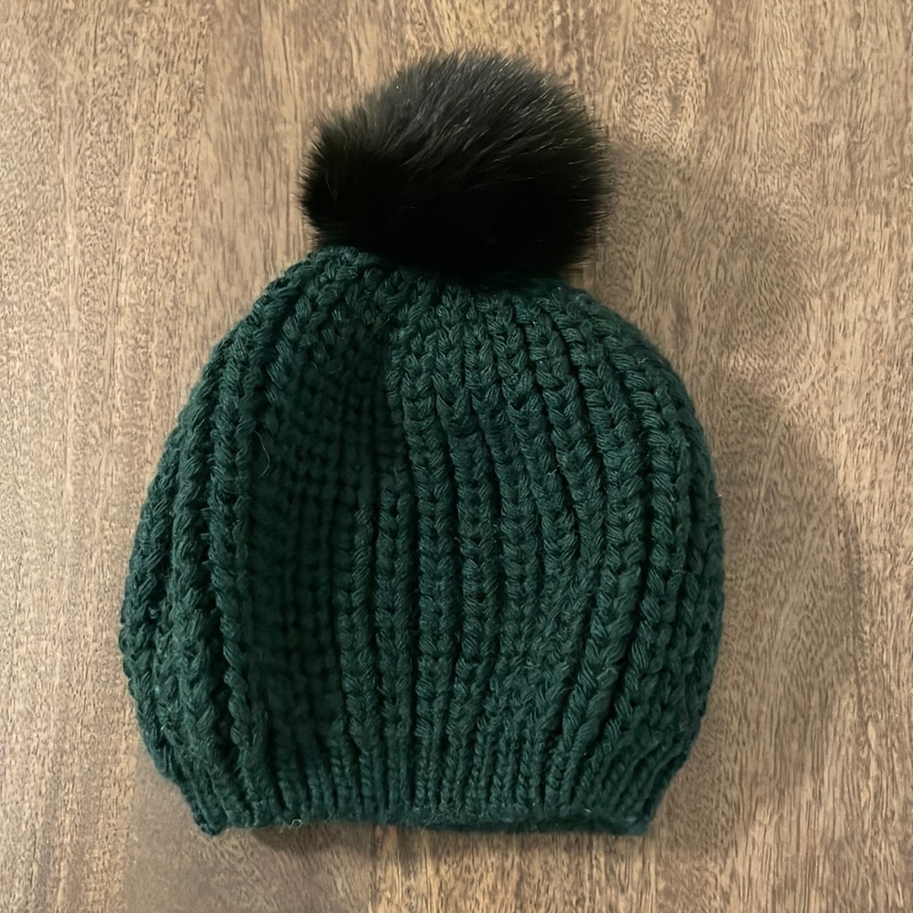 Sandro green hat with fur pompon